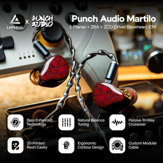 Linsoul Punch Audio Martilo in Ear Monitor, 1 Planar + 2BA + 2DD Hybrid Driver Basshead IEM Earphones, HiFi Wired Earbuds, with Precision Detail for EDM Hip-Hop Monitoring