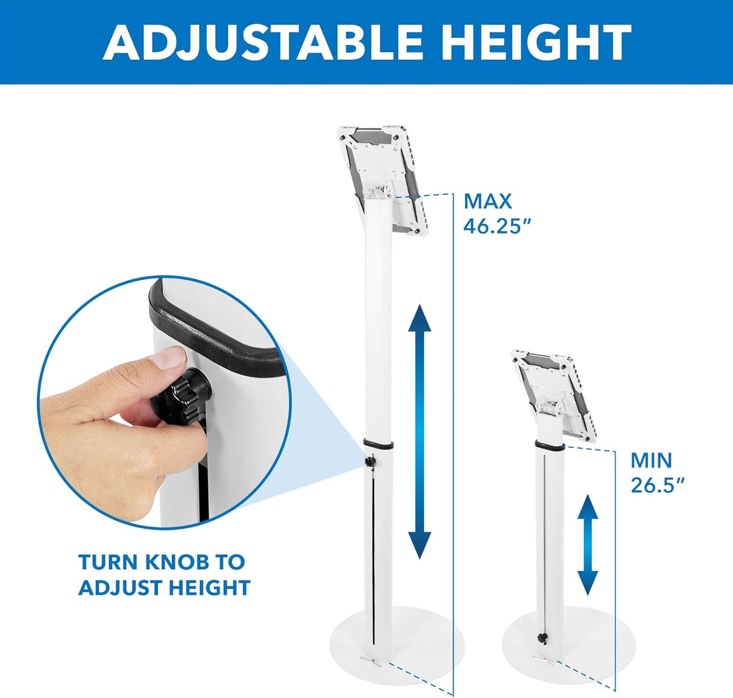 Mount-It! Universal Tablet Floor Kiosk | Theft-Deterrent Tablet Stand | Adjustable Kiosk Floor Mount for iPad, Galaxy & Surface Tablets (White)