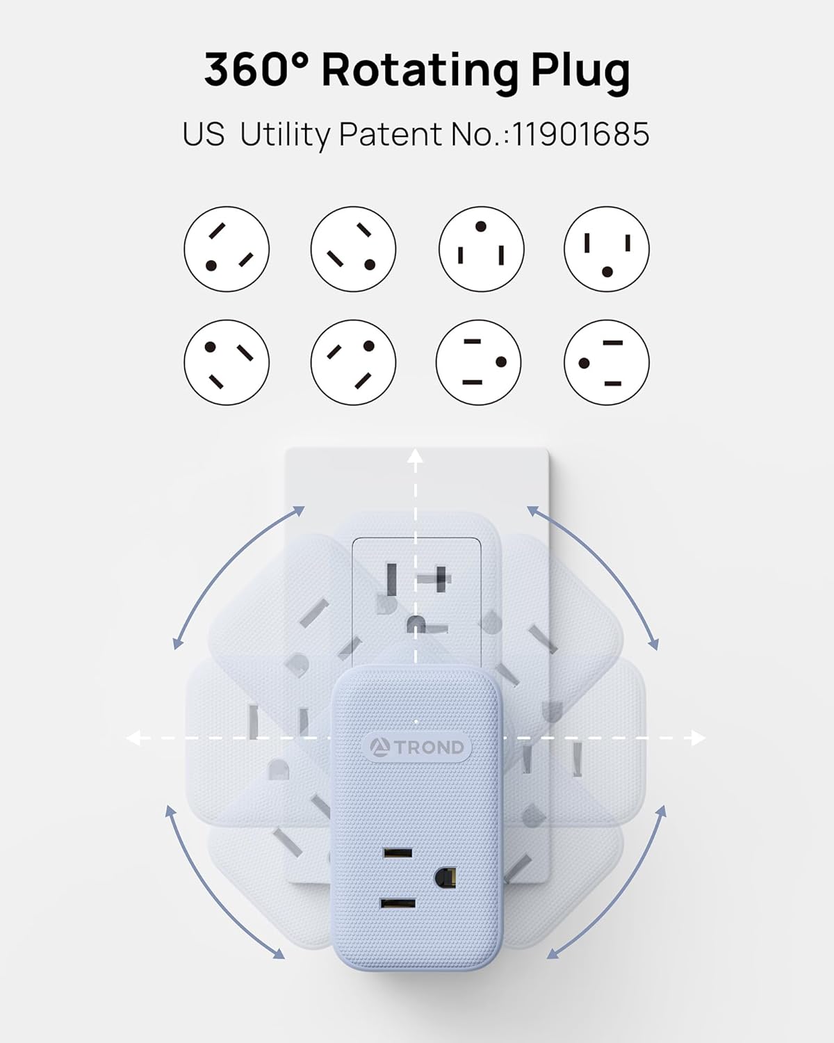 TROND Outlet Extender with 360 Rotating Plug, 3 Way Plug Splitter with PD 20W USB C Adapter, Multi Wall Adapter, Colorful Outlet Extension for Home Decoration, Travel Cruise Essentials