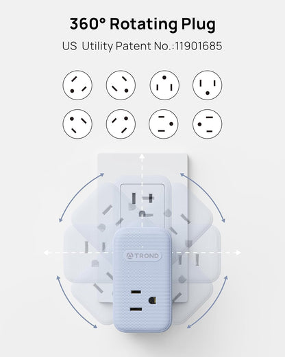 TROND Outlet Extender with 360 Rotating Plug, 3 Way Plug Splitter with PD 20W USB C Adapter, Multi Wall Adapter, Colorful Outlet Extension for Home Decoration, Travel Cruise Essentials