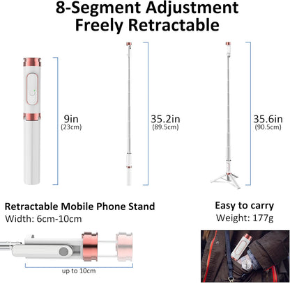 Aluminum Alloy Selfie Stick Tripod with Remote, Foldable Travel Tripod Stand 270 Rotation Compatible with iPhone/Android/Go Pro Camera