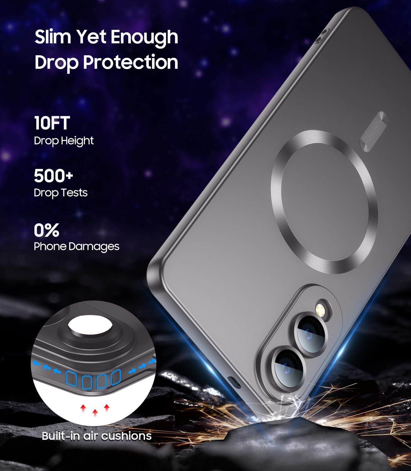 Magnetic for Samsung Galaxy S25 Edge Case [Compatible with MagSafe][Built-in Camera Lens Protector] Slim Soft Silicone Bumper Shockproof Metallic Luster Phone Case (Gray)