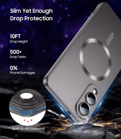 Magnetic for Samsung Galaxy S25 Edge Case [Compatible with MagSafe][Built-in Camera Lens Protector] Slim Soft Silicone Bumper Shockproof Metallic Luster Phone Case (Gray)