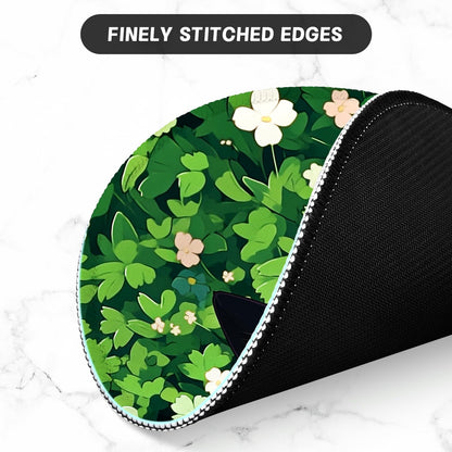 ITNRSIIET Round Mouse Pad with Stitched Edge Premium-Textured Waterproof Non-Slip Rubber Base Desktop Protection Mat Diameter 8.7 inches, Green Leave Cat