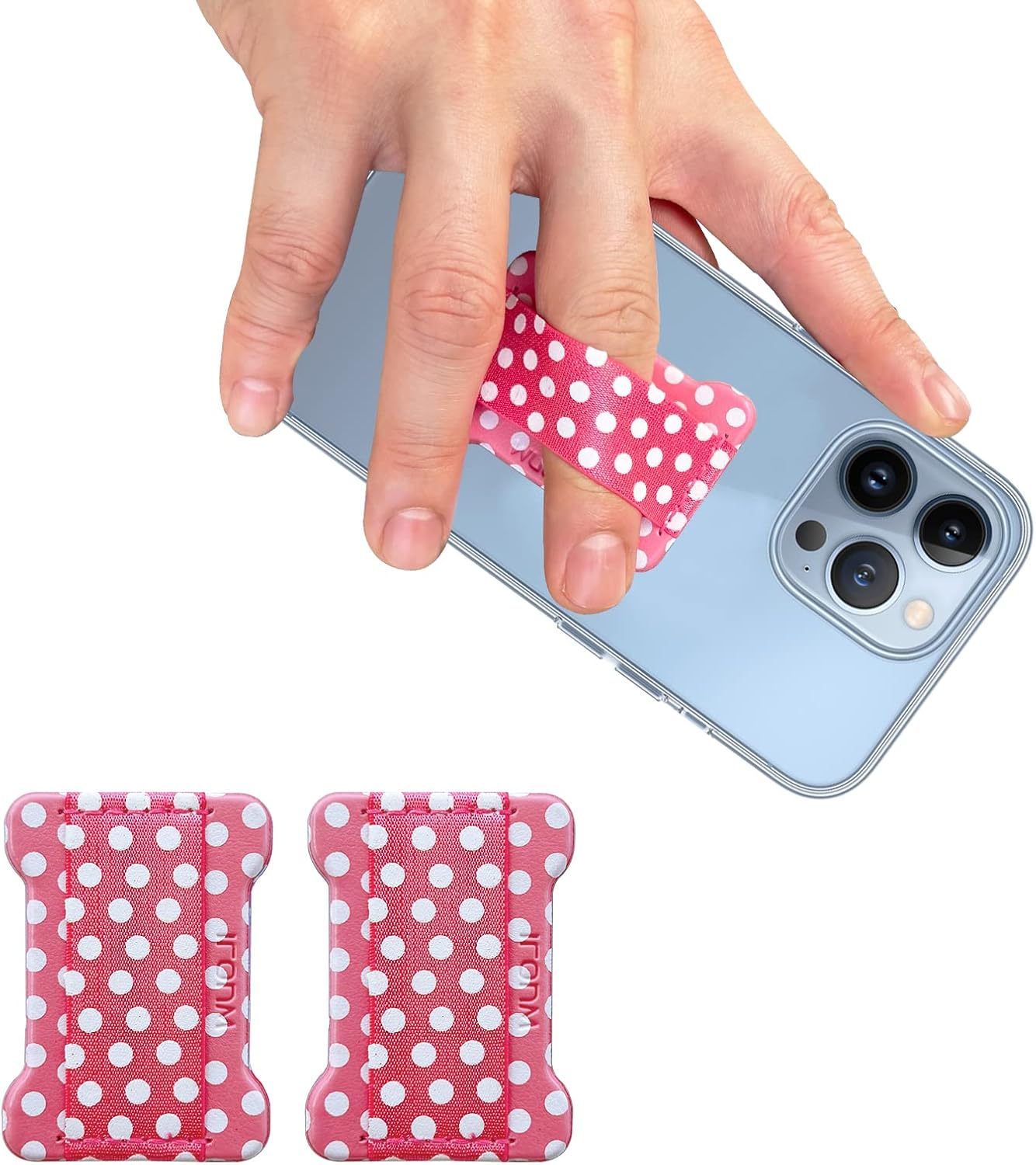 Universal Phone Grip for Smartphones - Phone Holder for Hand for Back of Phone - Wireless Charging Compatible (Dot Pink) - 2Pack