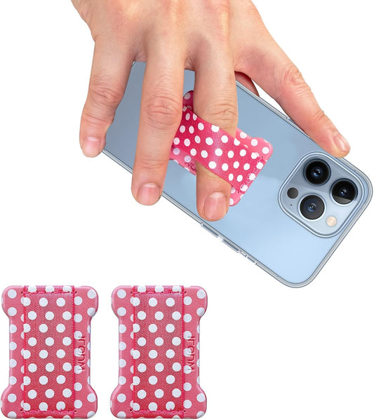 Universal Phone Grip for Smartphones - Phone Holder for Hand for Back of Phone - Wireless Charging Compatible (Dot Pink) - 2Pack