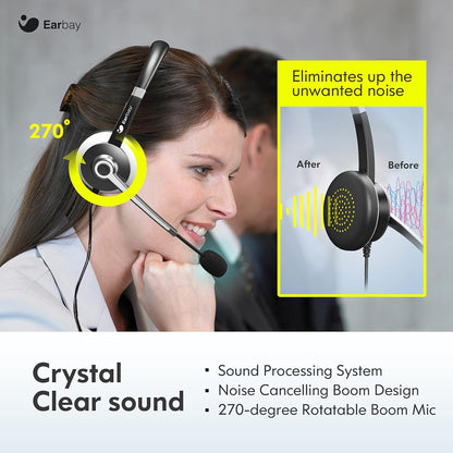 Earbay USB Headset with Microphone for PC, Computer Headset with Microphone Noise Cancelling for Laptop, 3.5mm Jack On-Ear Wired Headphones with Mic, Volume Control for Call Center/Skype/Zoom/Webinar