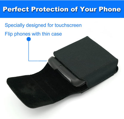BECPLT for Galaxy Z Flip7 FE 7 6 5 4 3 Nylon Cell Phone Pouch Holster Case with Belt Clip Cover for Samsung Galaxy Z Flip 5G Motorola Razr 40 Ultra Motorola Razr 2022 2019