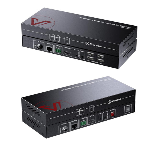 AV Access HDMI USB Extender(HDBaseT) KVM, 100m/330ft 4K 60Hz 1080p 120Hz Over Cat5e/6/6a/7, 4 Ports USB2.0, No Signal Loss and Latency, RS232, POE, Independent EDID Management (4KEX100-KVM)