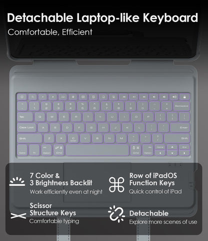 Nillkin Carry Go Keyboard Case for iPad Air 13 inch (M3/M2) with Handle, iPad Pro 12.9 (3rd/4th/5th/6th Gen) Rugged Case with Detachable Keyboard, Magic Trackpad, 7 Colors Backlit, Camera Cover, Gray