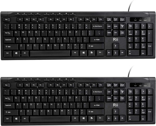 Rii RK907 Ultra-Slim Compact USB Wired Keyboard for Mac and PC,Windows 10/8 / 7 / Vista/XP (Black) (2PCS)