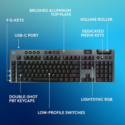 Logitech G915 X Lightspeed Wireless Mechanical Gaming Keyboard, Double-Shot PBT Keycaps, Fully Programmable Keys, RGB Backlit Mac/PC Gaming Keyboards, Aluminum Finish, GL Linear Switches, Black