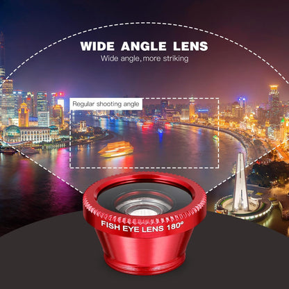 External Lens for Mobile Phone 3-in-1 Fisheye Macro Wide Angle Lens with Clip Aluminum Alloy Compatible with iPhone and Smartphones