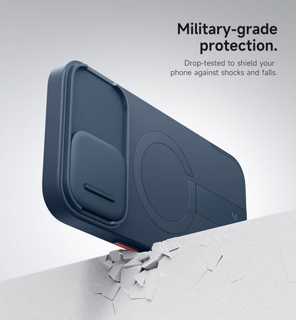 SURITCH for iPhone 16 Plus Case with Magnetic Camera Slide Cover and Adjustable Kickstand, Compatible with MagSafe, Shockproof Bumper Case Slim Protective Cover for iPhone 16 Plus 6.7 Inch, Blue