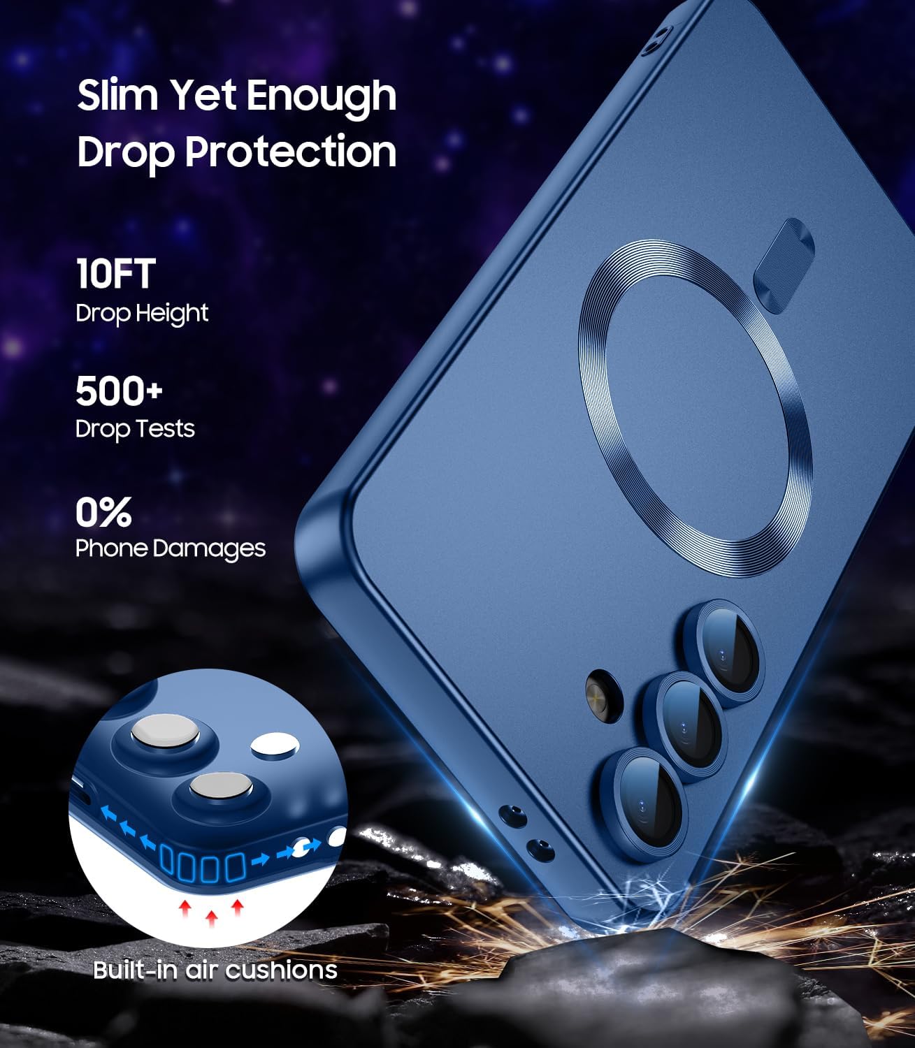 Magnetic for Samsung Galaxy S24 FE Case [Compatible with MagSafe][Built-in Camera Lens Protector] Slim Soft Silicone Bumper Shockproof Metallic Luster Phone Cover (Blue)