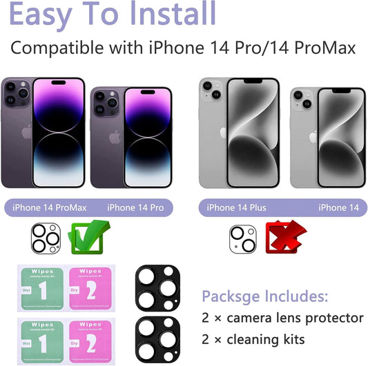 2 Pack Camera Lens Protector for iPhone 14 Pro/iPhone 14 Pro Max,[Not Easy to Breakn ] AR Tempered Glass Strong Adsorption Metal Camera Cover Screen-Black