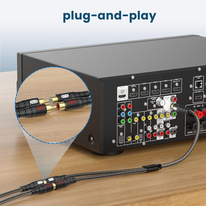 RCA Splitter Cable 1 Male to 2 Female Y Adapter with Copper Shell & 24K Gold-Plated Connector RCA Male to Dual RCA Female Extension Cord Black/1ft/0.3m