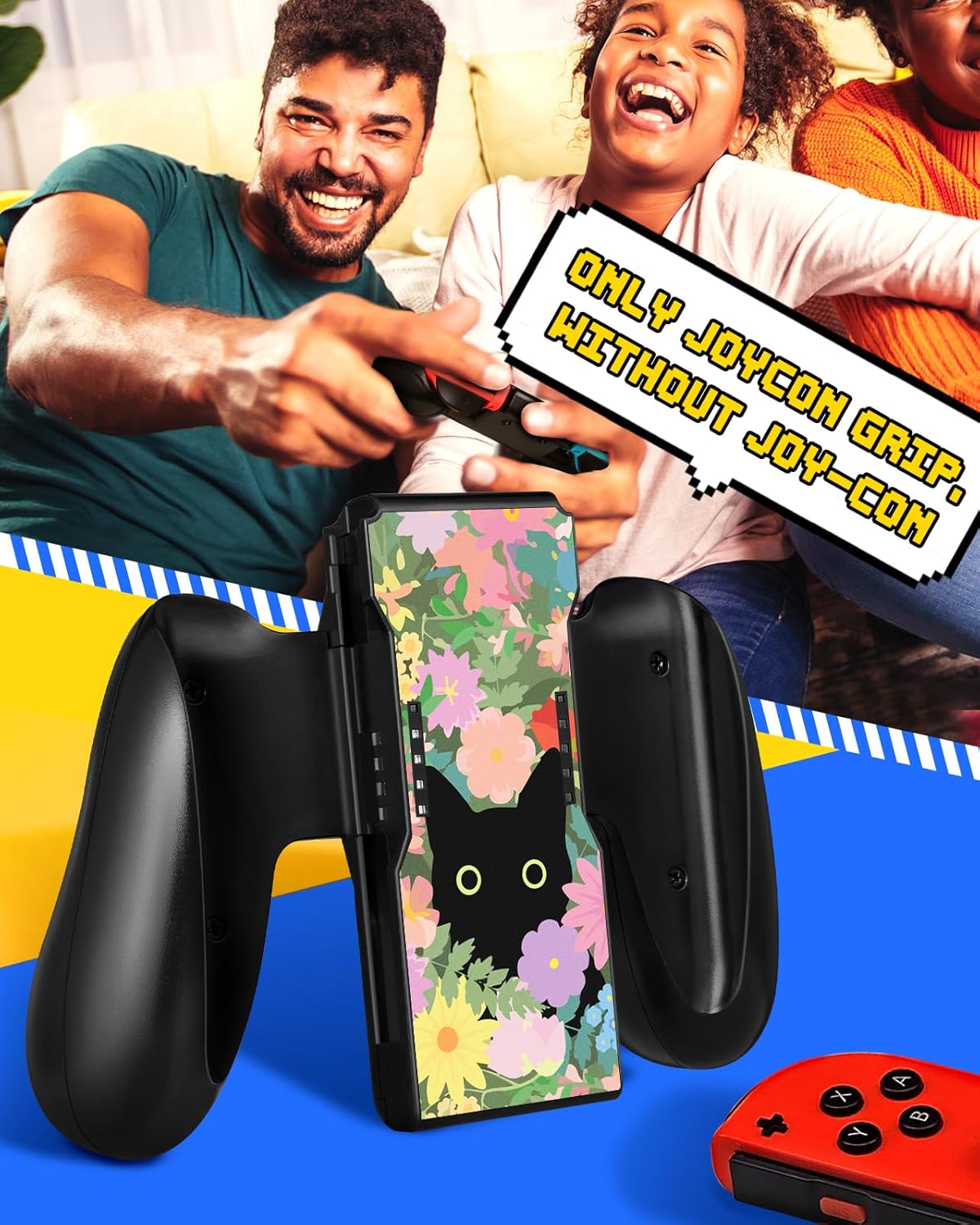 Lotadilo Joy-Con Grip for Nintendo Switch/Switch Oled - JoyCon Comfort Hand Grips Controller for Women Girls Teen Boys Cute Cartoon Design, Cat Flower