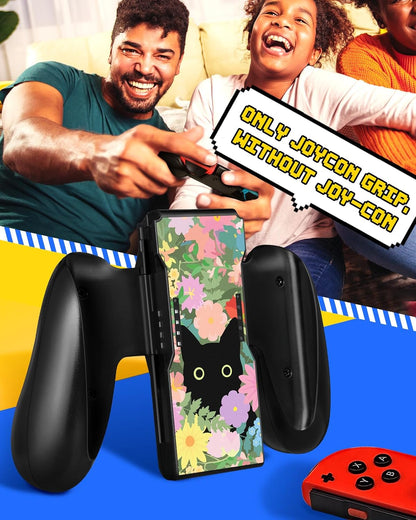 Lotadilo Joy-Con Grip for Nintendo Switch/Switch Oled - JoyCon Comfort Hand Grips Controller for Women Girls Teen Boys Cute Cartoon Design, Cat Flower