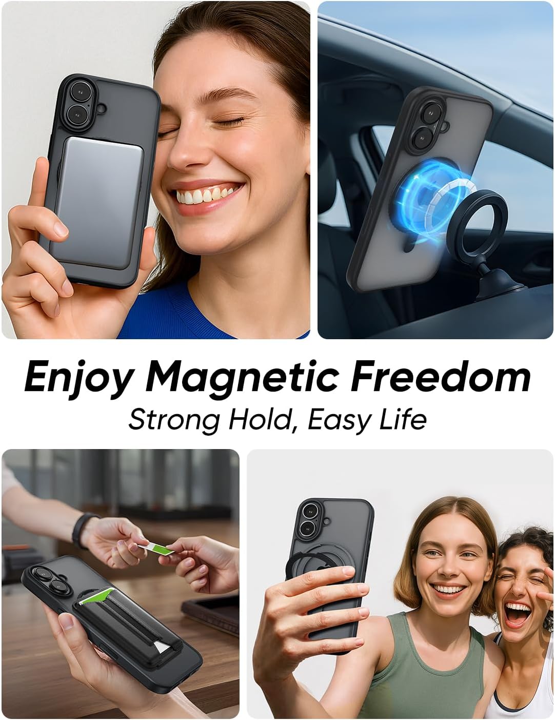 MAGIC JOHN 360° Rotatable Magnetic Invisible Stand for iPhone 16 Case [Camera Control Button] [Compatible with MagSafe] 16FT Shockof for iPhone 16 Case with Kickstand, Black