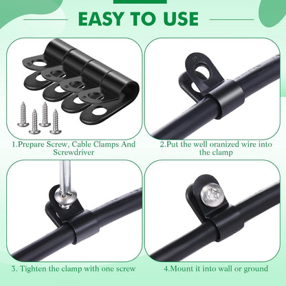 Hicarer 50 Pack R-Type Cable Clip Wire Clamp, Nylon Screw Mounting Cord Fastener Clips with 50 Pack Screws for Wire Management (Black, 1/4inch)