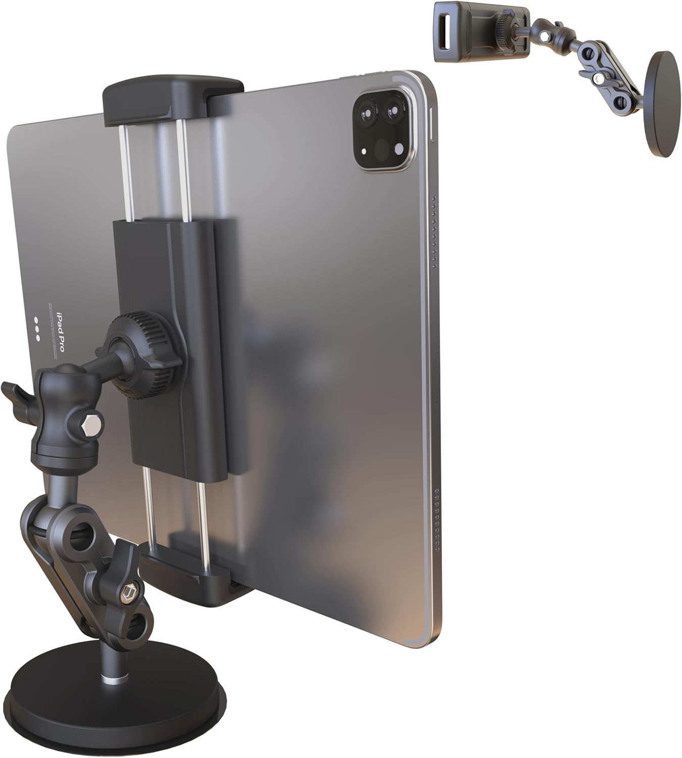 Universal Magnetic Tablet Holder 360°Adjustable 7.7" Aluminum Heavy Duty Arm 3.5" Magnetic Base for Car Dashboard, Gym, Kitchen Fits 4-13" Tablets, Phones