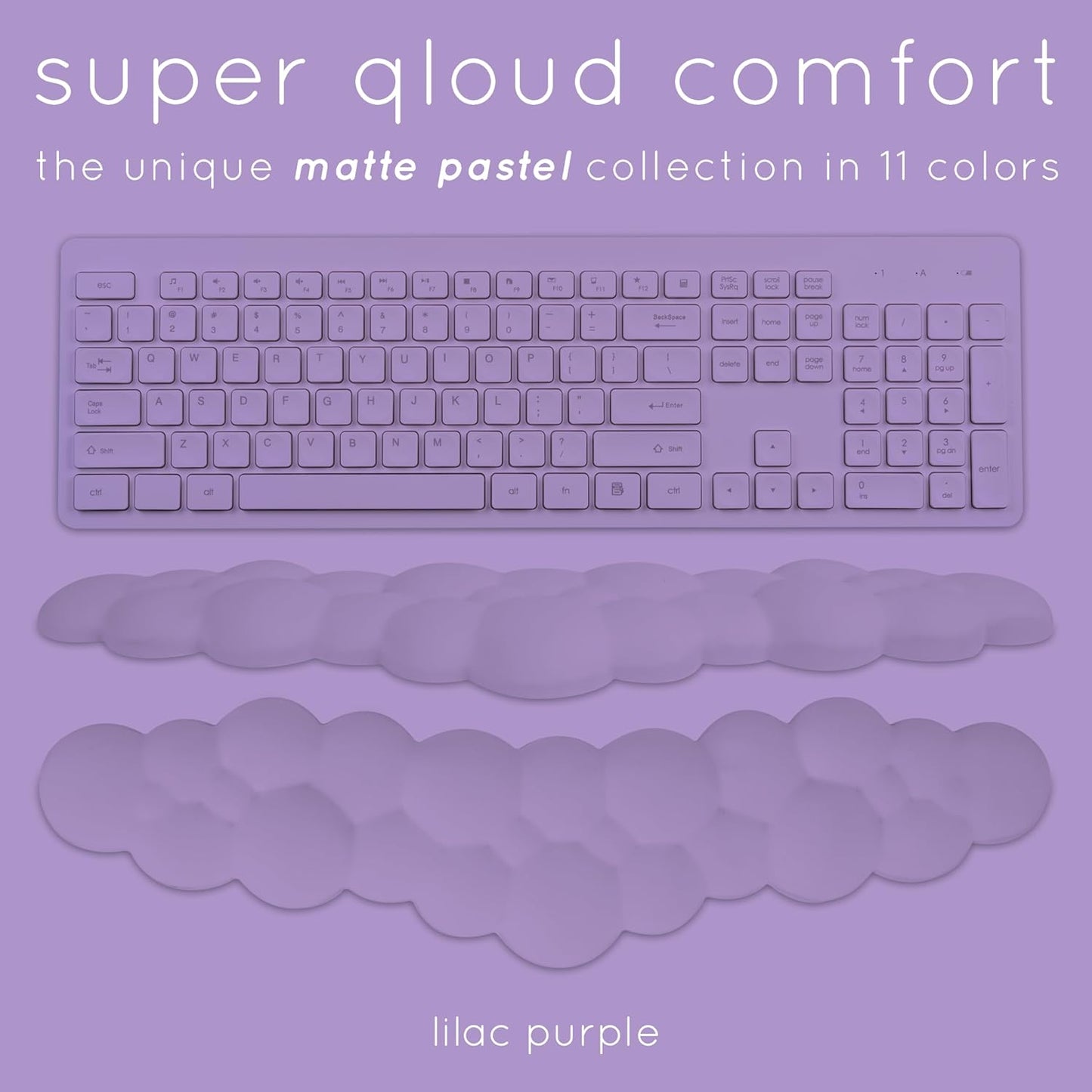 Qloud Cloud Wrist Rest Keyboard Wrist Rest for Computer Keyboard Pad, Cloud Keyboard Wrist Rest, Wrist Pad for Keyboard, Memory Foam, Non Slip Base, Comes with Mouse Pad - Lilac Purple