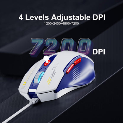 Wired Mouse, 4 Levels Adjustable DPI, 6 Programmable Buttons, Ergonomic Computer Wired Mouse for PC Laptop Computer for Office - Plug and Play (Bluewhite)