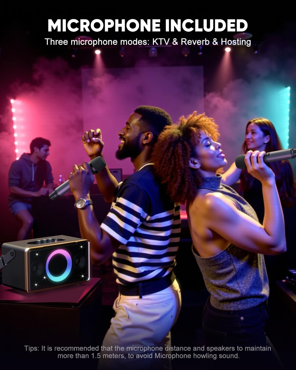 GFEEN Portable Bluetooth Speaker: 100W(160W Peak), 15H Playtime, Wireless Speakers with Microphone, 5″ Subwoofer, Loud Sound, Light Show, Fast Charging for Outdoor, Party, Backyard(Gold with 2Mic)
