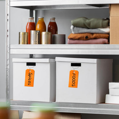 100 Pcs Marking Tags with String Rectangle Plastic Hang Tags Waterproof Orange Tags Wire Tags Write On Tie On Labels Tags for Auto Parts Luggage Garage Inventory DIY Price (Orange, 4 3/4" x 2 3/8")