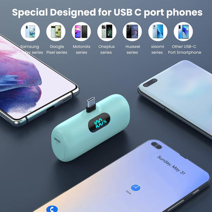 [2 Pack] Samll Portable Charger for iPhone 16/15 Series, 5000mAh 3A PD USB C Power Bank, Mini LCD Display Battery Pack Compatible with iPhone 16/16 Plus/16 Pro/15 Pro Max,Samsung,Android/Moto/LG etc