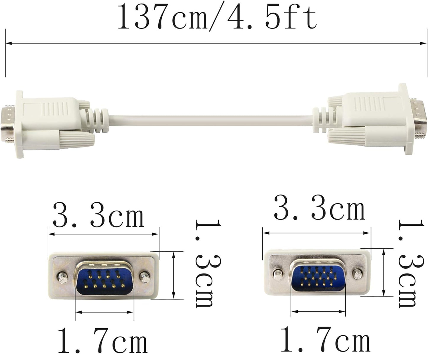 PNGKNYOCN 4.5 Feet DB 9 Pin Male to VGA 15 Pin Male Adapter Cable, RS232 to VGA Conversion Cable， for Computer,Printers, Scanners