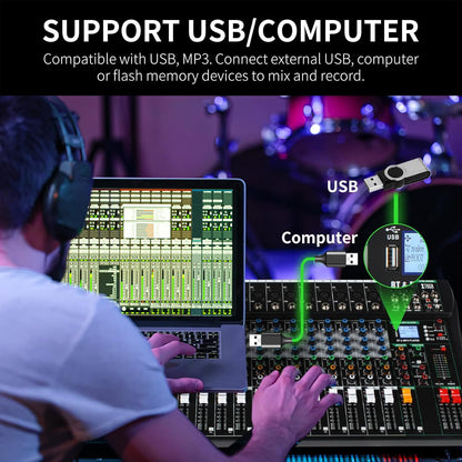 XTUGA 16 Channel Audio Mixer Sound Board Mixing Console, Audio Interface PC USB Bluetooth with 48V Phantom Digital Effect for DJ Live Recording Studio Karaoke(CT160)