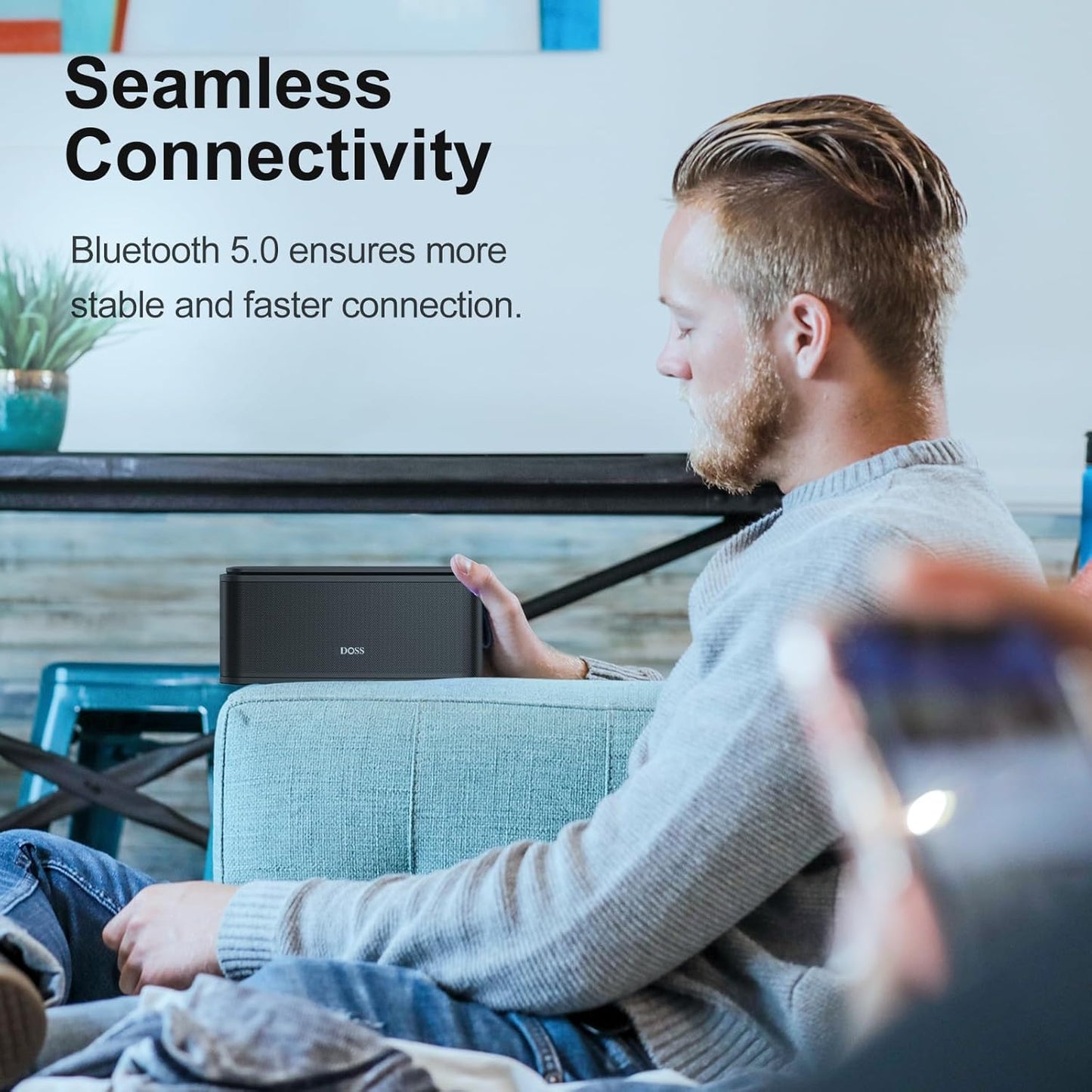 DOSS SoundBox Touch Wireless Bluetooth Speaker with 12W HD Sound and Bass, IPX5 Waterproof, 20H Playtime, Handsfree, for Office, Home, Outdoor, Travel-Upgraded