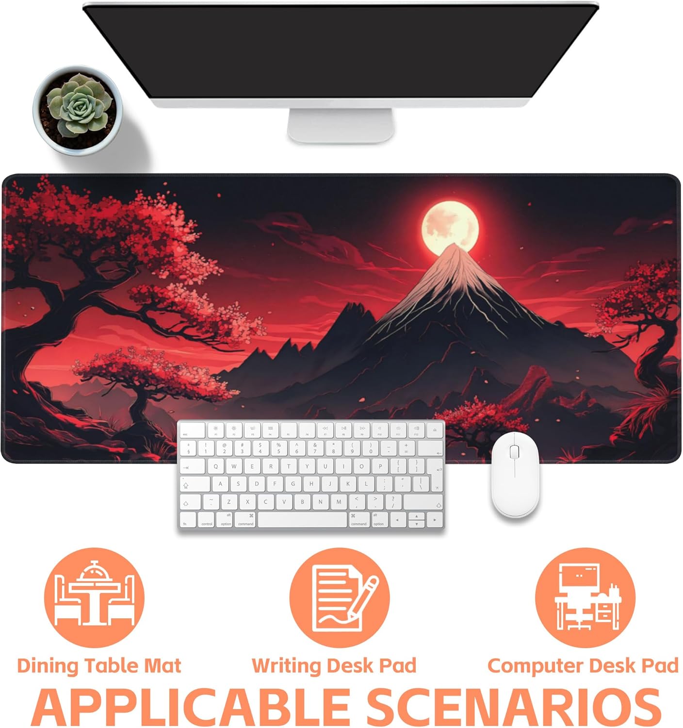 Mouse Pad Large Japanese Landscap Non-Slip Game Desk Mat with Stitched Edge Laptop Keyboard Desk Pad for Work Home Gaming (35.4 x 15.7 Inches)