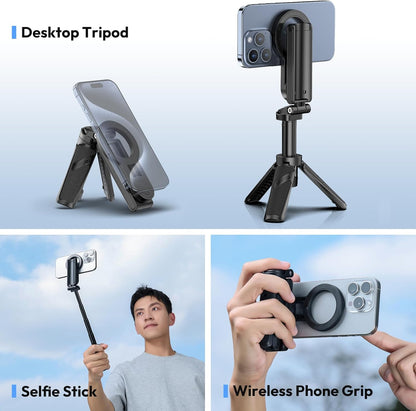 ULANZI JJ03 Magnetic Tripod for Phone with Remote Control, 3-in-1 Selfie Stick Handle Grip 360° Rotation Extendable Stand for iPhone Android Phones