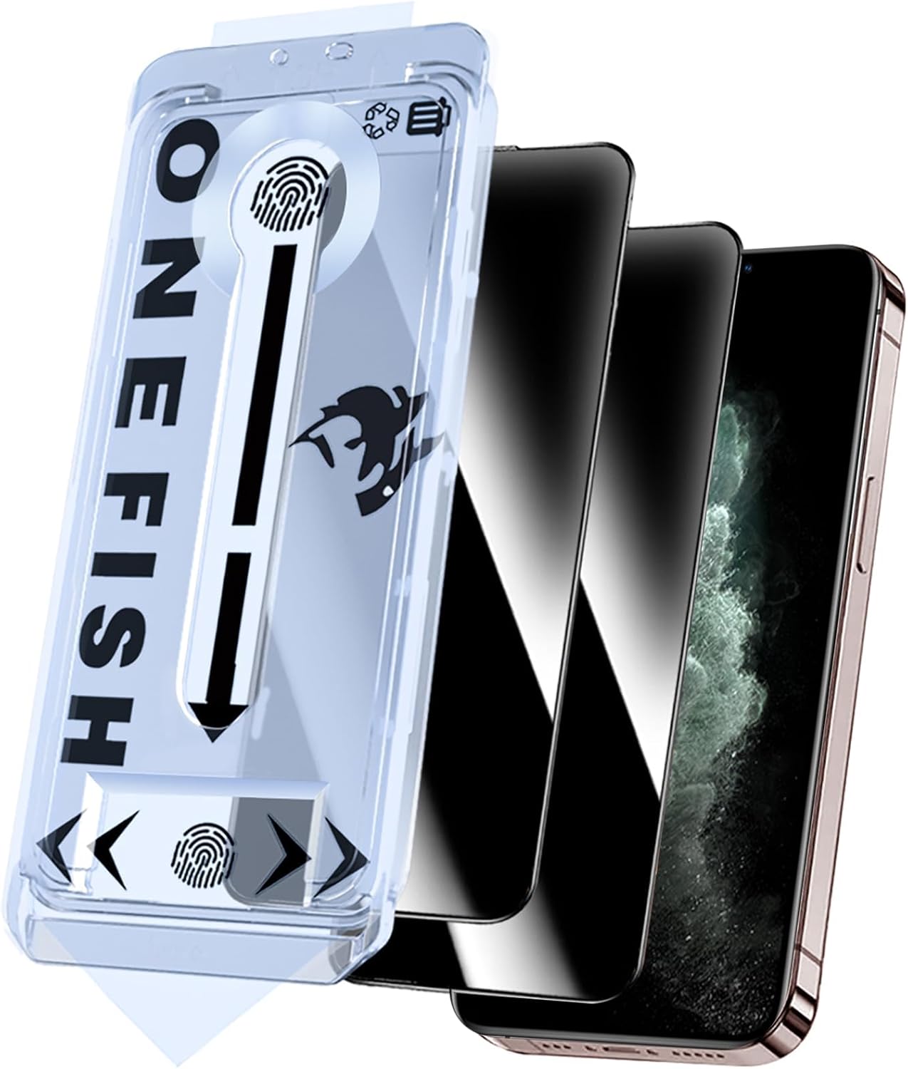 OneFish Privacy Screen Protector for iphone 11 Pro/X/Xs,Anti-Spy Tempered Glass Private Edge Protection Screen Protector with Installation Frame,9H Glass Scratch Resistant,Bubble Free,2 Packs.