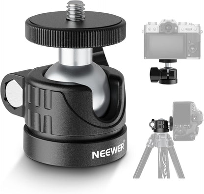 NEEWER Basic Mini Ball Head, Portable Tripod Head Camera Mount Adapter with 1/4" Screw for Compact DSLR Action Cam Phone LED Ring Light Monopod Slider, 4.4lb Max Load, 360° Swivel & 90° Tilt, GM01