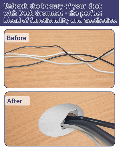 Desk Grommet 2 inch (50 mm) 10 Pack - White ABS Plastic Cable Hole Cover with Hole Cutter for TV, Office, and Home Table - Hide Wires Behind Wall, TV Wall Cable Pass Through