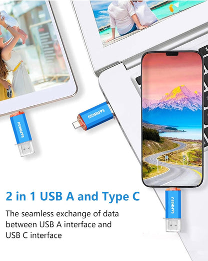 USB C Flash Drive 256GB Thumb Drive for Android Phone USB 3.1 Type-A & Type-C Dual OTG Photo Storage Memory Stick Compatible with PC Laptop Macs Smartphone Tablet