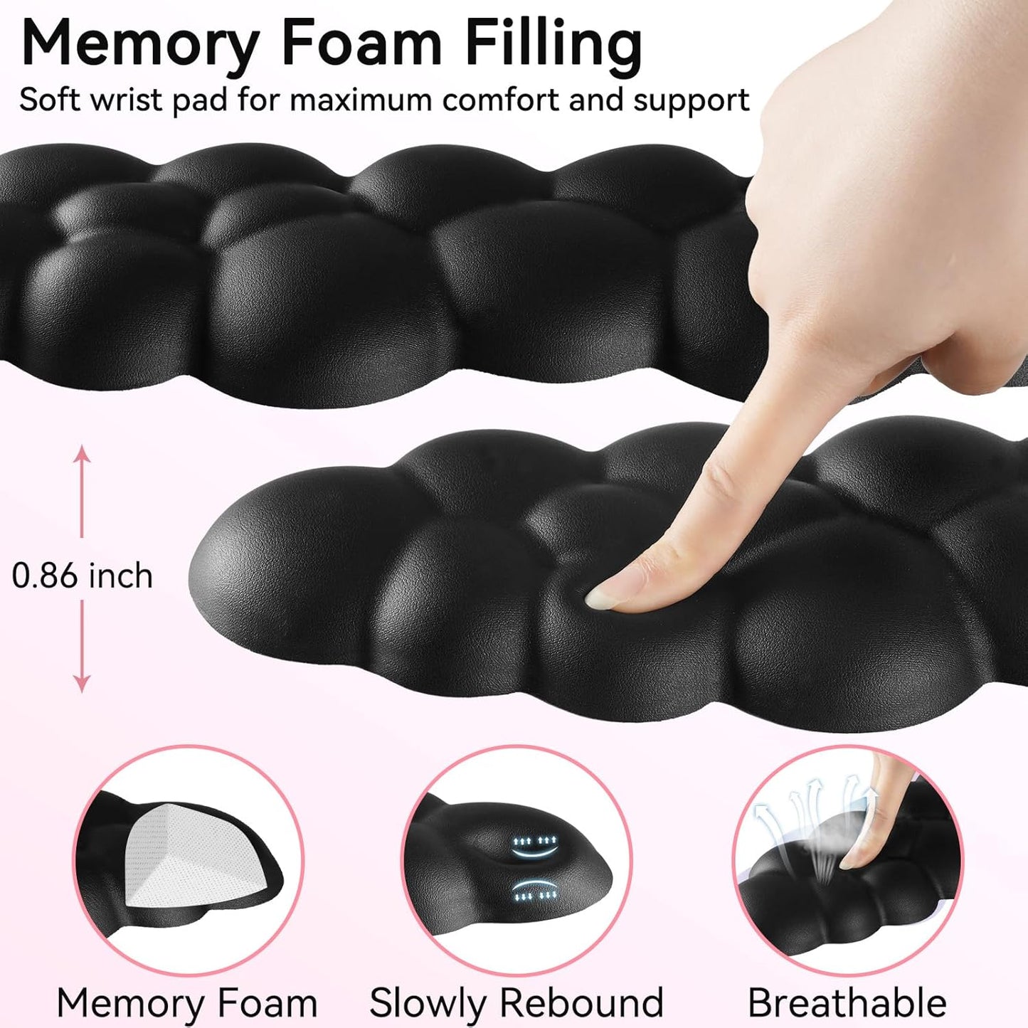 Cloud Wrist Rest for Computer Keyboard, 4-in-1 Memory Foam Leather Cloud Keyboard Wrist Rest and Mouse Pad Set with Ergonomic Support for Arm and Palm Cushion, Gaming/Work Setup, Black