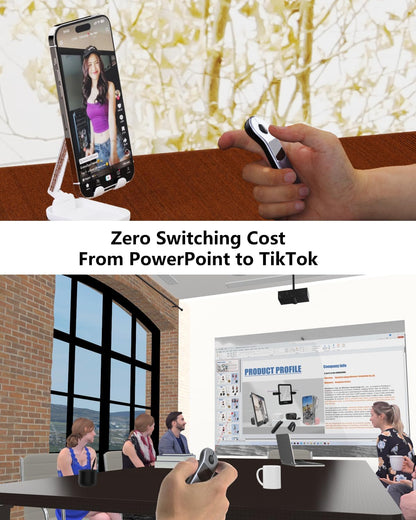 Rechargeable Air Mouse for PC/iOS/Android with Touchpad Wireless PPT Presenter with Bluetooth 2.4G, Works with PowerPoint/Keynote/TikTok/Camera/Kindle App (Silver)