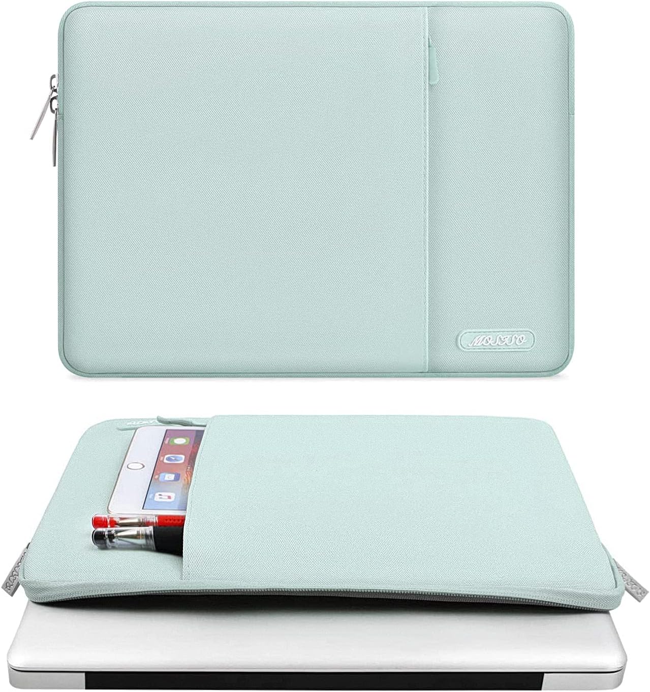 MOSISO Laptop Case 15 inch, 15 inch Laptop Sleeve Compatible with MacBook Air 15 M4 A3241 M3 A3114 M2 A2941 2025 2024 2023,Dell XPS 15,Polyester Vertical Computer Sleeve Bag with Pocket, Mint Green