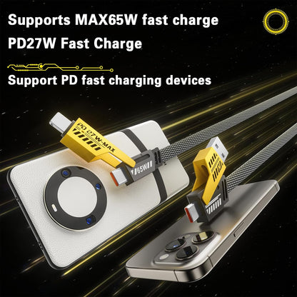 2Pack 4 in 1 Fast Charging Cable, Transferring Data, 6.65 Ft, Braided Cable 65W, USB C USB A and IP, Multiple Charging Cable for Phone/Pad/More