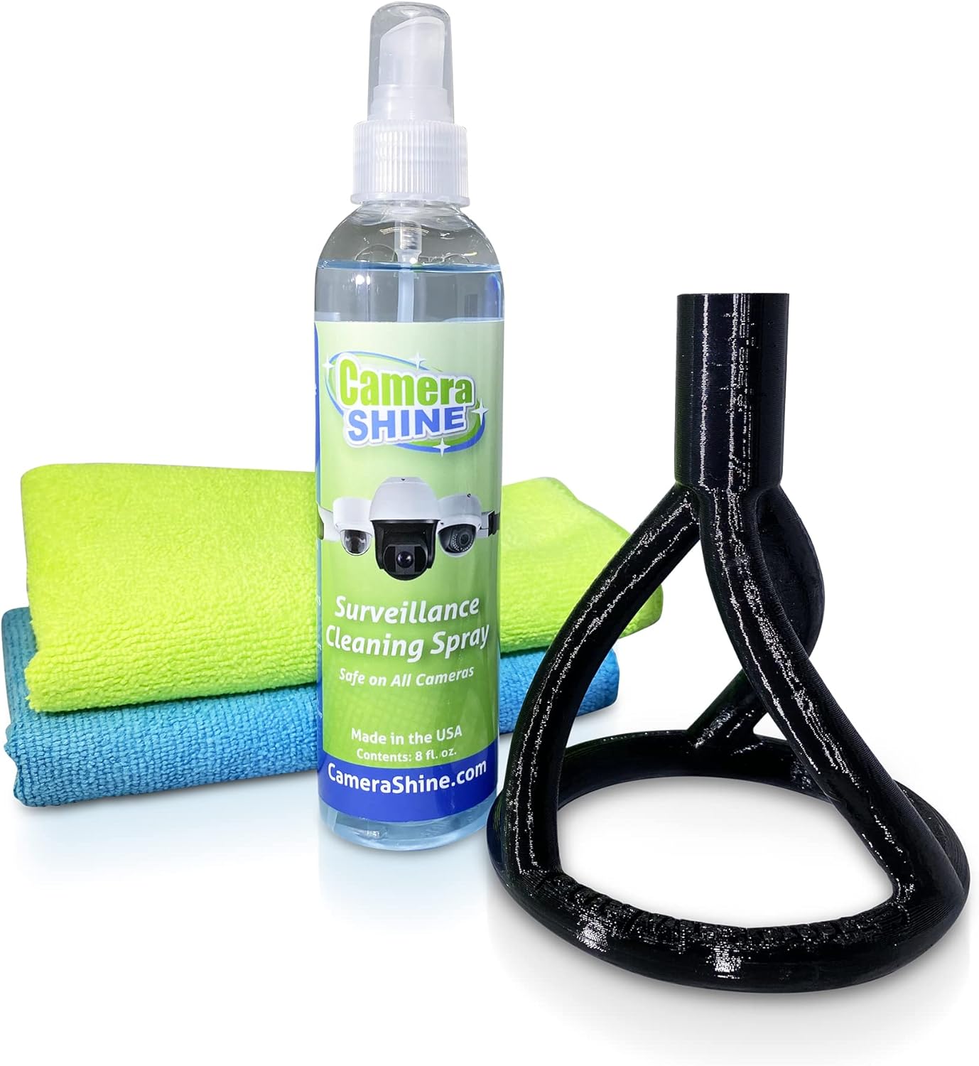 Surveillance/Security Camera Cleaning Tool - Safely from The Ground - with Cleaning Solution & Re-usable Microfiber Towels