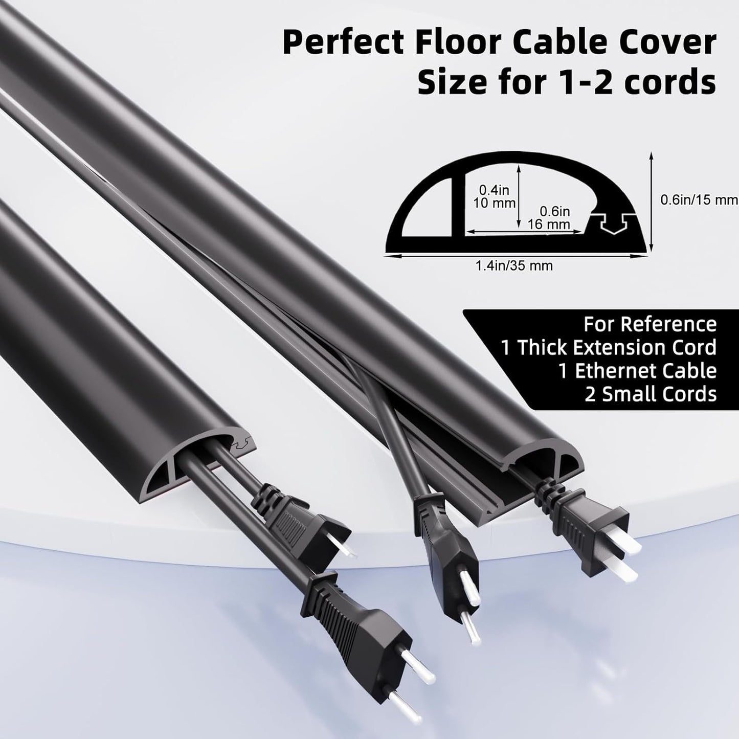 6ft Floor Cord Cover, Silicone Wire Hider, Hide Extension Cords, Protect Cords, Prevent Cable Trips, Heavy-Duty Adhesive-Backed Anti-Trip Cable Protector for Floor, Desk & Wall