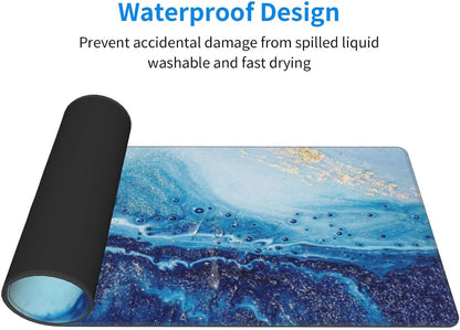 Mouse Pads Navy Blue Gold Modern Abstract Marble Large Mouse Pad, Gaming Mousepad, Keyboard and Mouse Pad with Stitched Edges,PC Desk Mat for Game,Work,Office(31.5"*11.8")