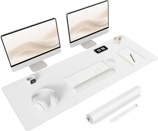 YSAGi Non-Slip Leather Desk Pad Long Size, Waterproof Laptop Computer Desk Keyboard Mat, Table Protector Blotter Mat, Large Mouse Pad for Office/Work/Home/Decor(White, 47" x 17")