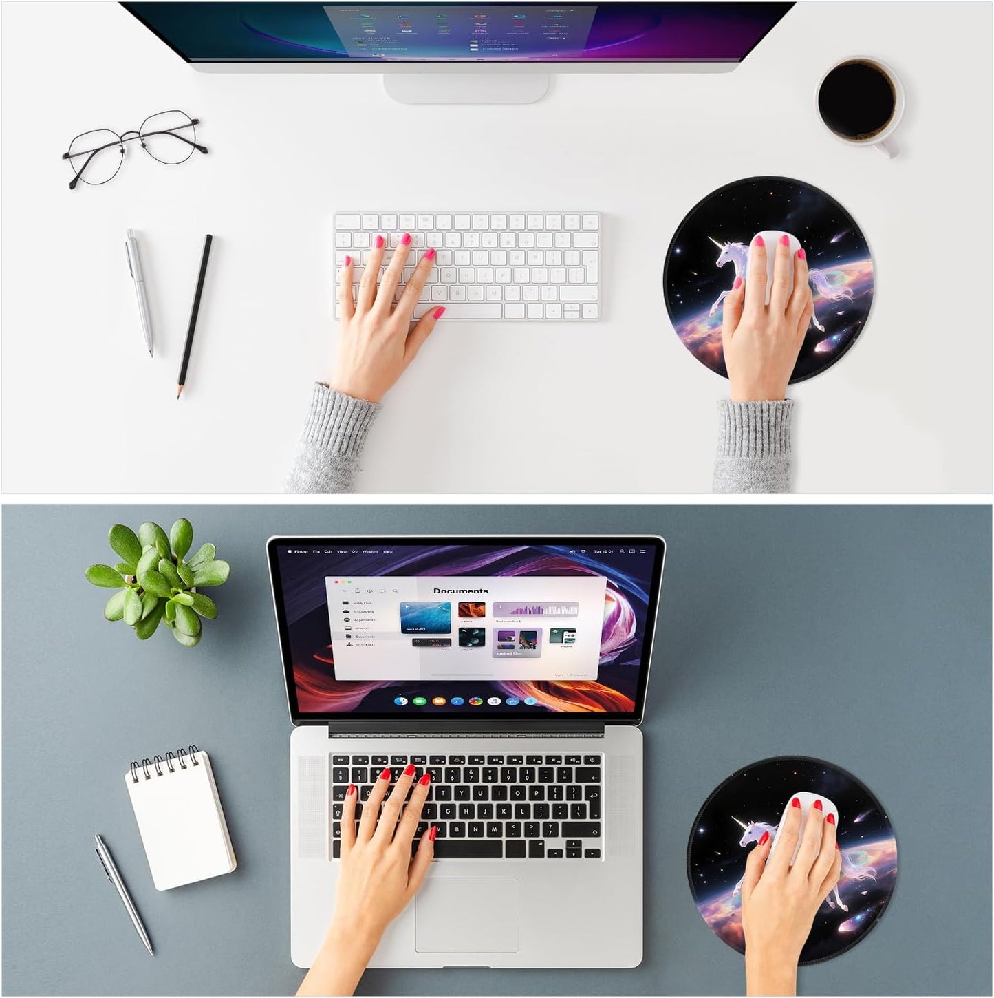 ITNRSIIET Mouse Pad Non-Slip Rubber Base Smooth Surface Stitched Edges Waterproof Durable Compatible with All Mice for Office & Gaming, Desk Accessory, Diameter 8.7 inch, Stellar