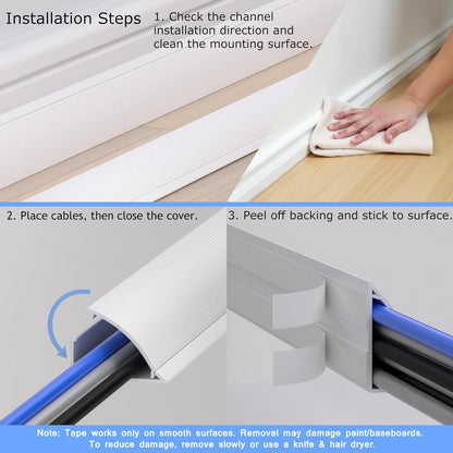 ZhiYo 68in Floor Cord Cover for Corner, Large Cord Hider for 3-5 Cords, Self-adhesives PVC Wire Hider for Baseboard/Floor/Wall Cable Management, White Cable Raceway, 0.8in x 1.8in, 4 x L17in